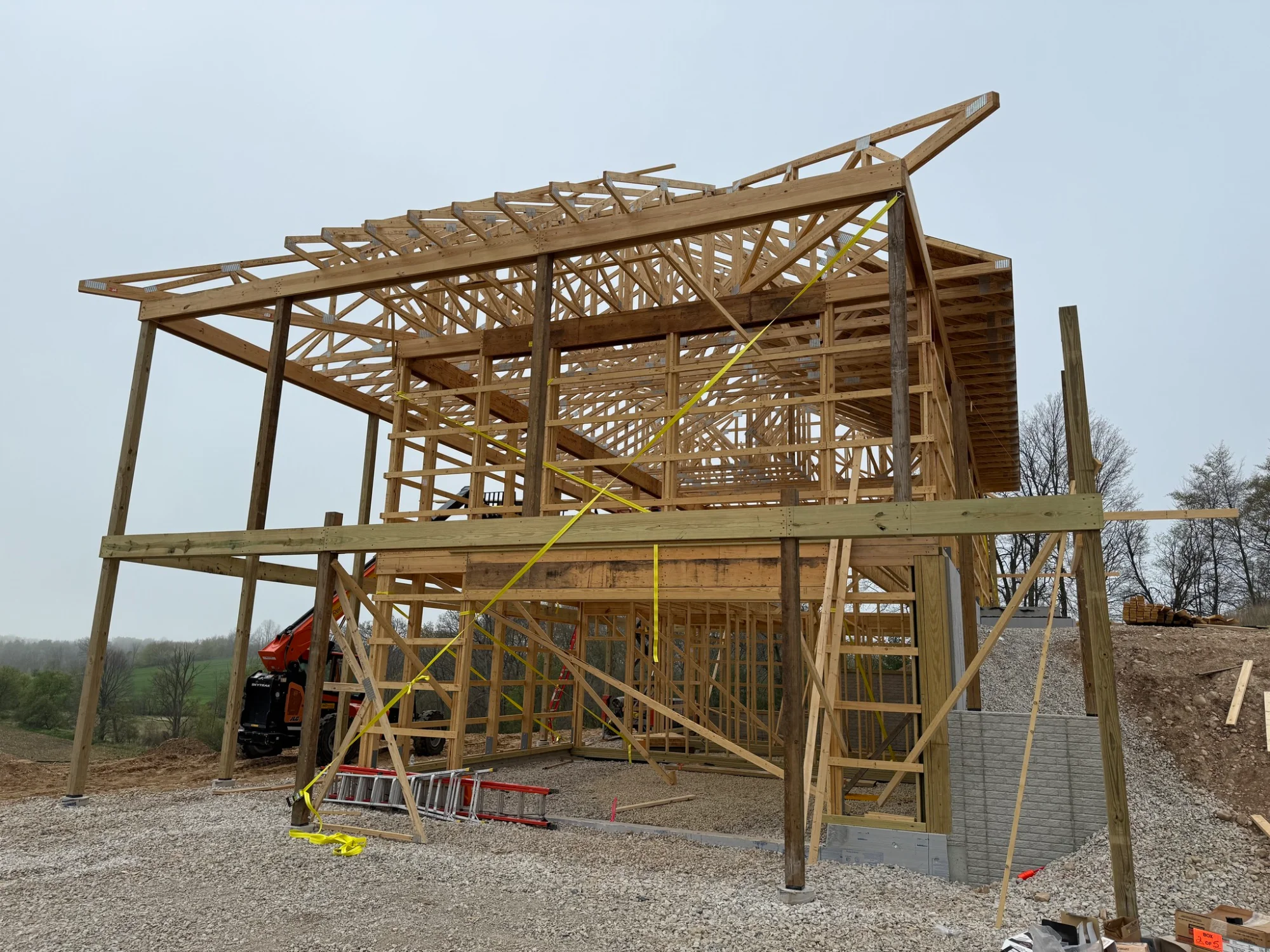 Two-story wood frame barndo with trusses in Tennessee